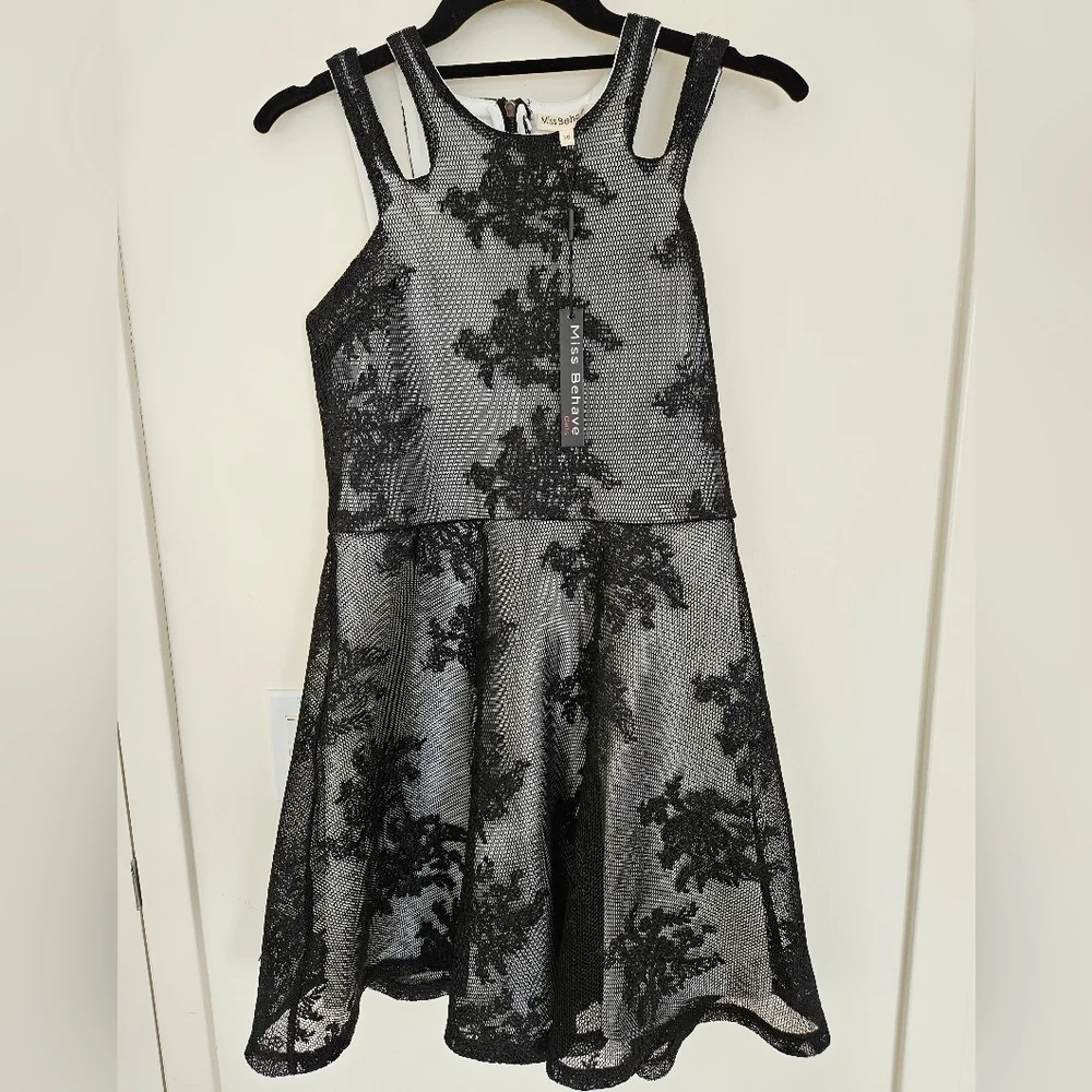 Miss Behave Girls' Adrianna Embroidered Mesh Dress NWT